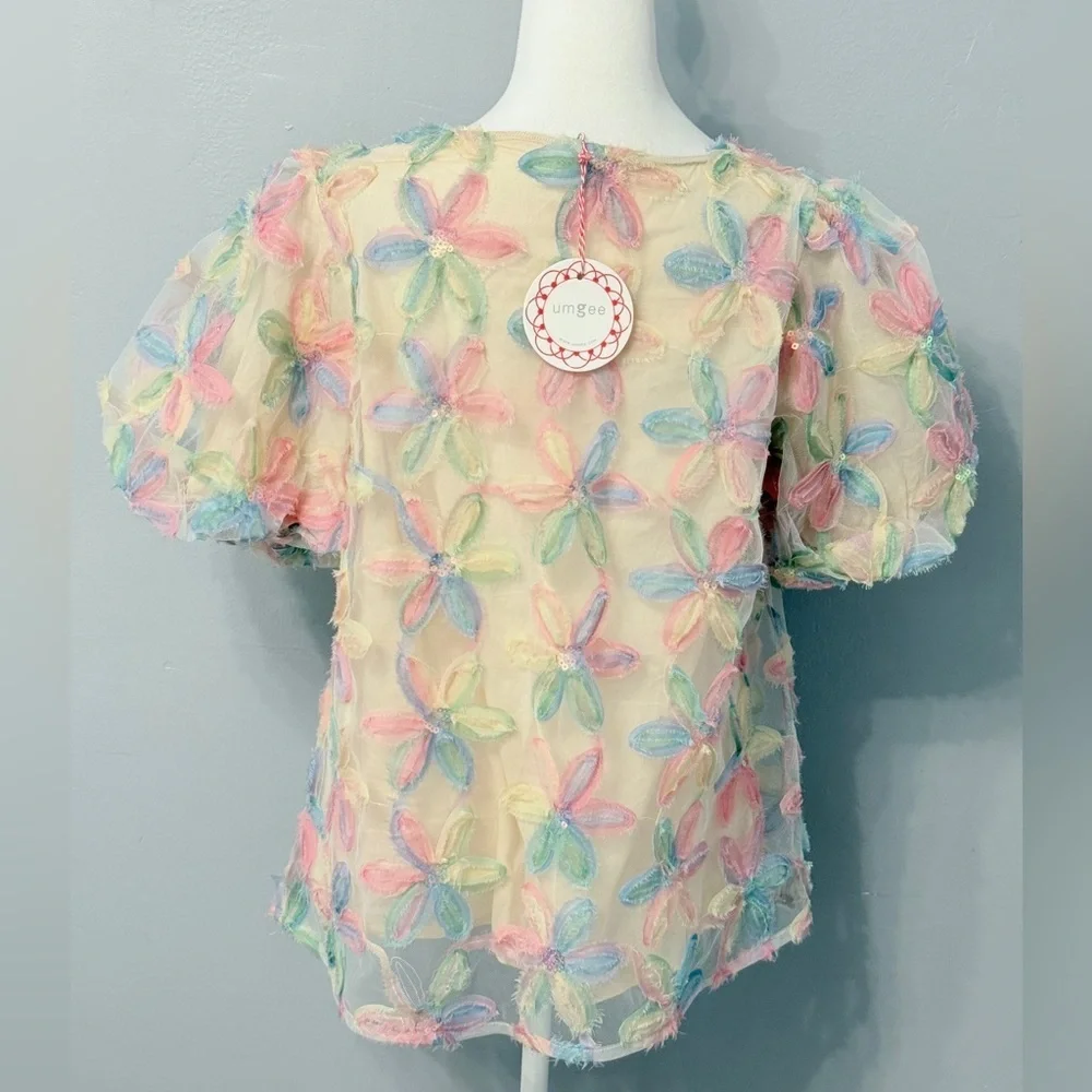 #5)  Umgee Pastel Floral Sheer Blouse